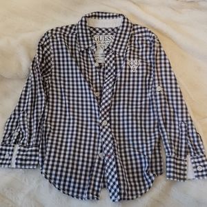 Guess Jeans navy gingham button down shirt size 4
